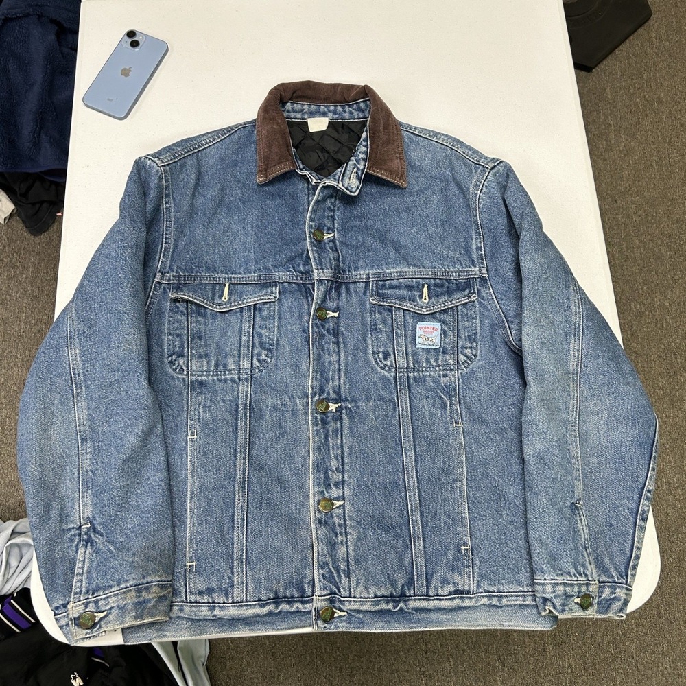 Pointer Brand Denim Jacket Mens L Blue Quilted Lined Corduroy Collar Workwear